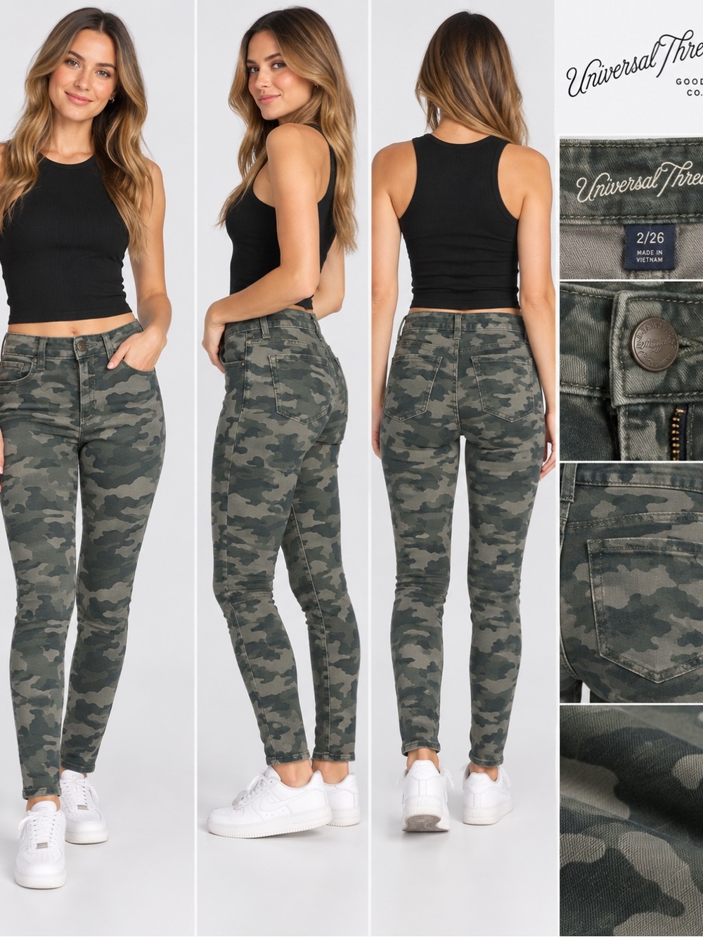 Universal Thread Women's Olive Green Camo High-Rise Skinny Jeans